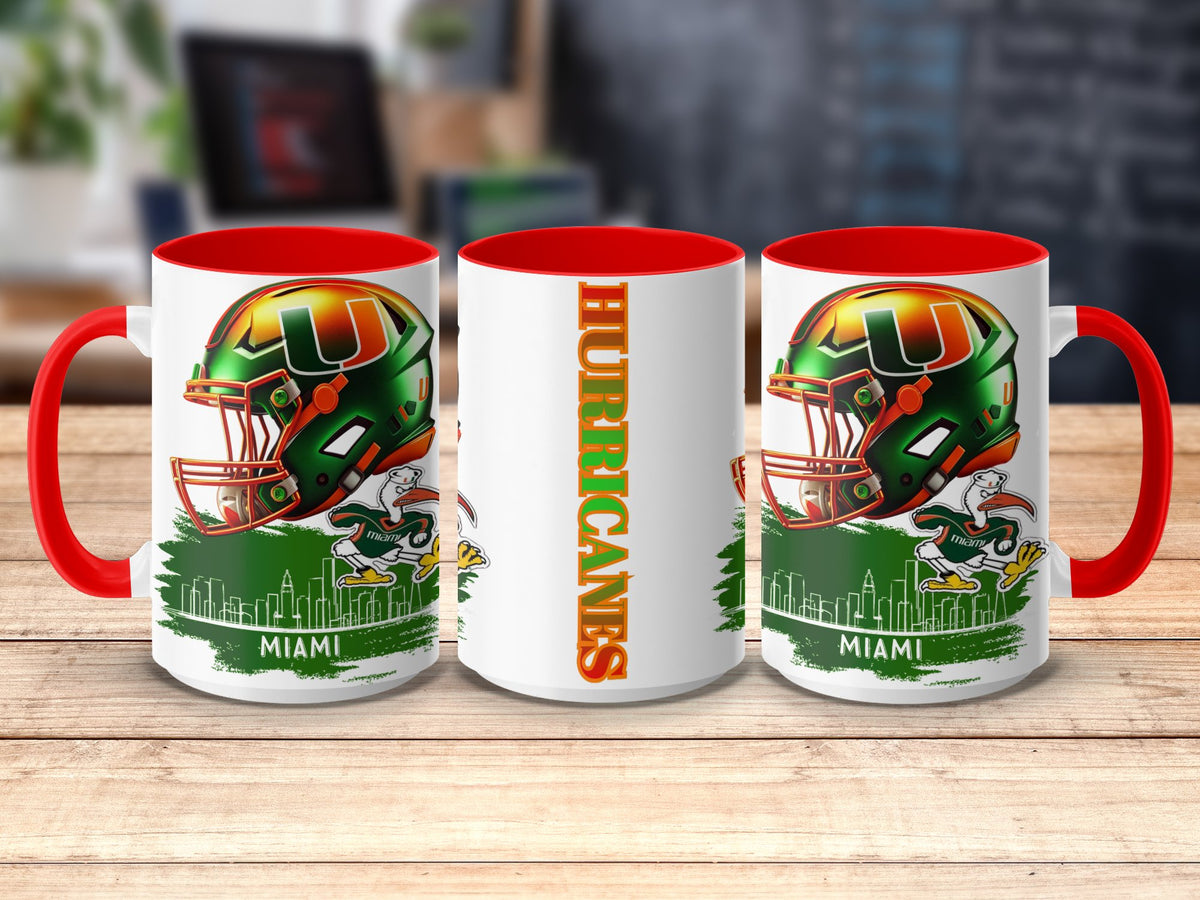 Miami Hurricanes Helmet Skyline Mug – full wrap view