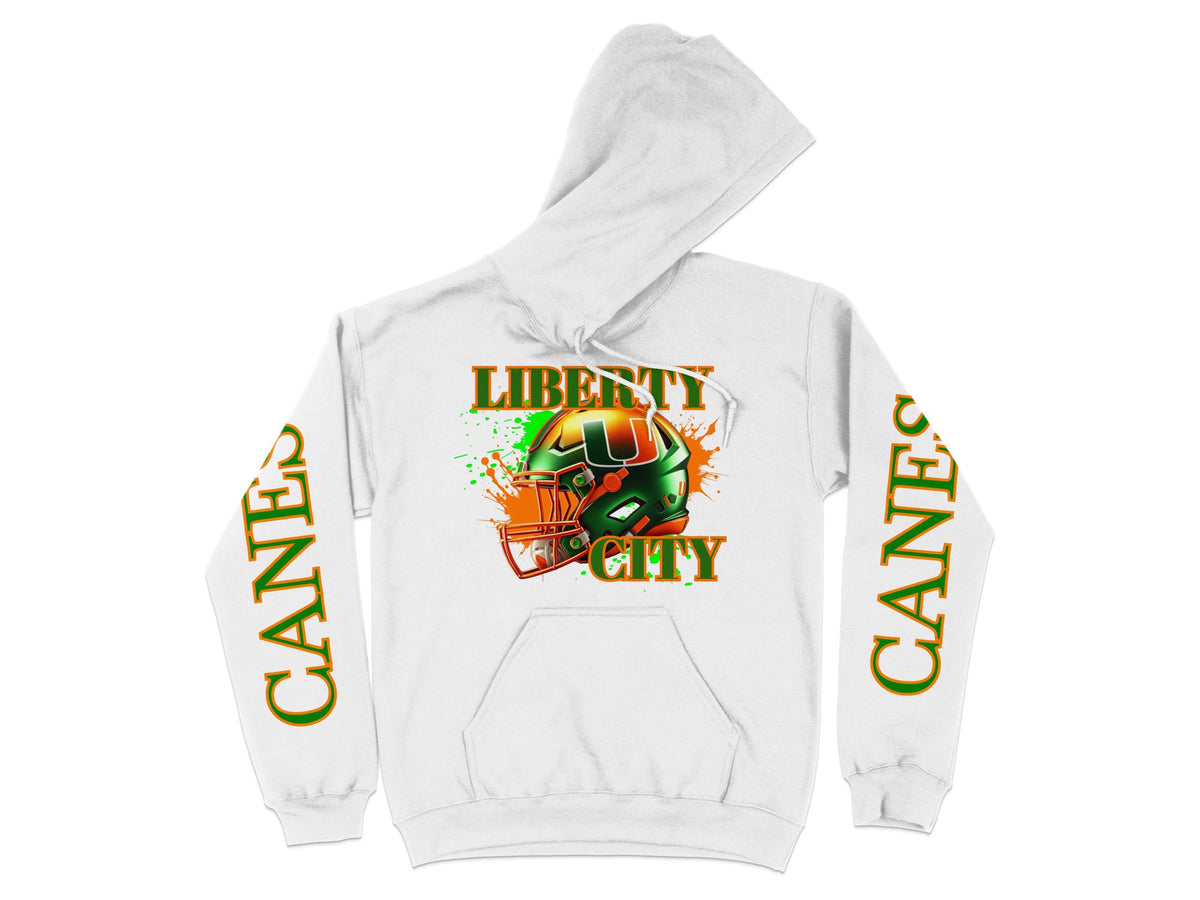 Miami Hurricanes Liberty City Helmet Hoodie – college apparel by Educated N Fly