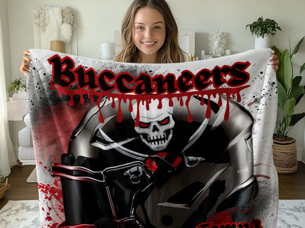 Buccaneers Skull and Motorbike Graphic Blanket