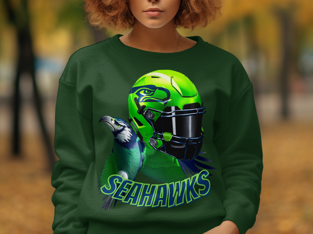 Seahawks Helmet with Bird Graphic Green Sweatshirt