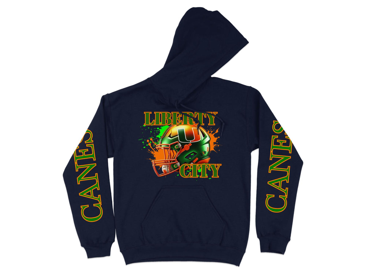 Miami Hurricanes Liberty City Helmet Hoodie – design close-up