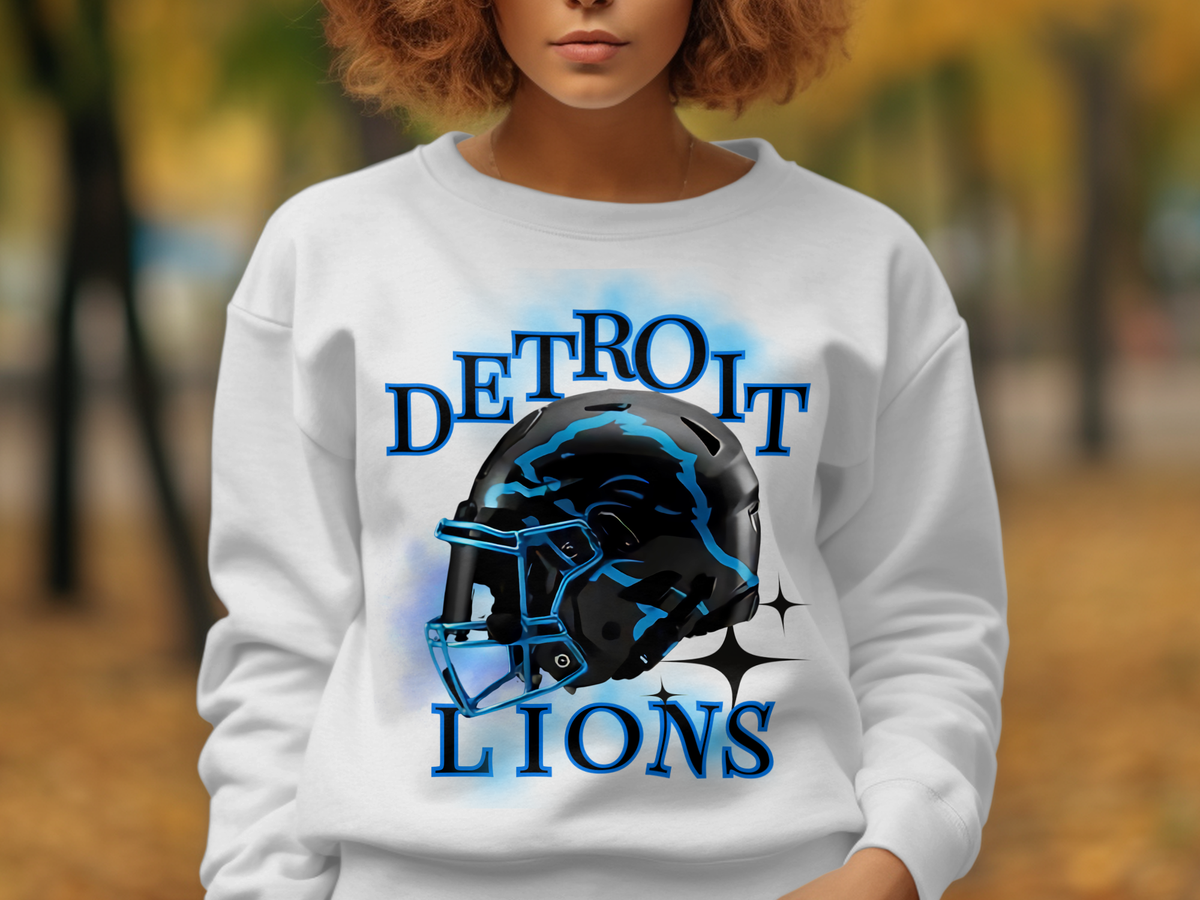 Detroit Lions Graphic Sweatshirt with Football Helmet Design