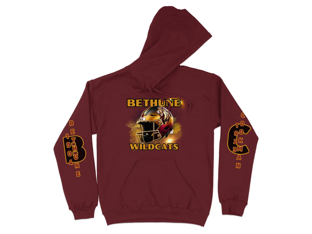 Bethune-Cookman Wildcats Maroon & Gold Helmet Hoodie – design close-up