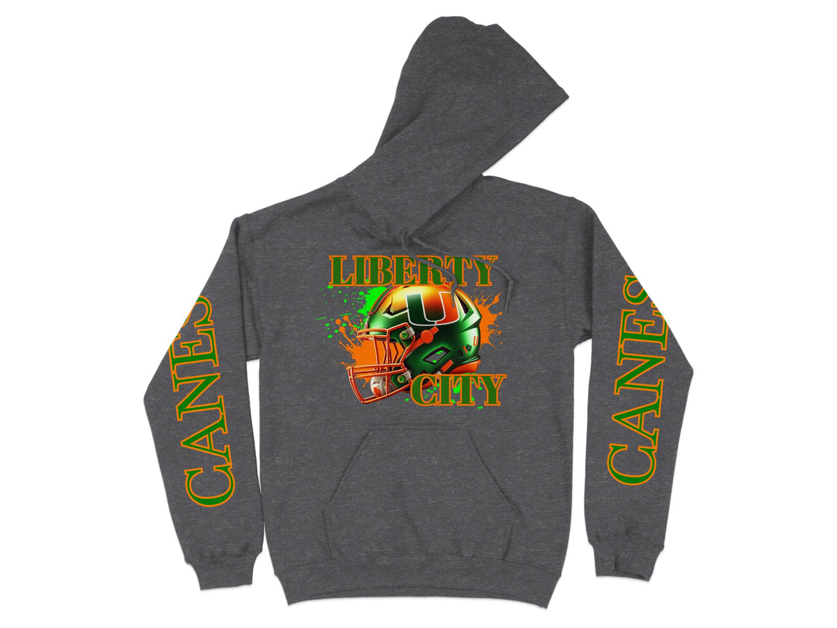 Miami Hurricanes Liberty City Helmet Hoodie – mockup